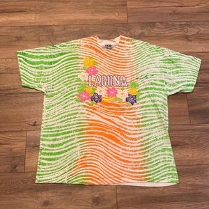 Vintage Laguna Flower Colorful Stripe All Over Print Destination T Shirt